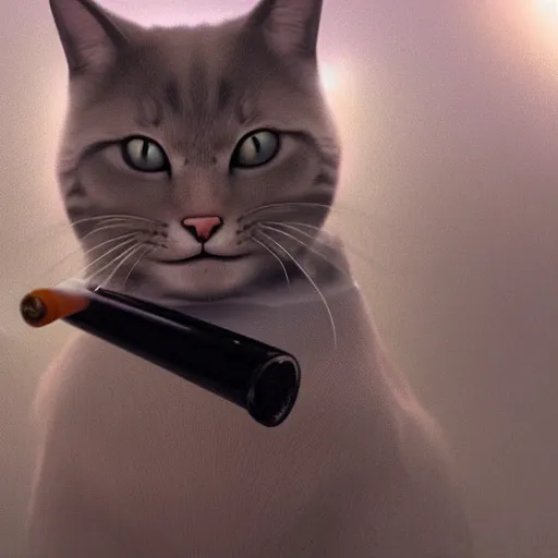 Image similar to a high quality photo of a cat wearing a suit and smoking, render, ultra realistic, cgsociety