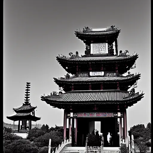 Image similar to chinese temple, award winning black and white photography