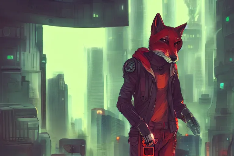 Image similar to a transhuman fox fursona in a cyberpunk city, trending on artstation, by kawacy, neon backlighting, furry art