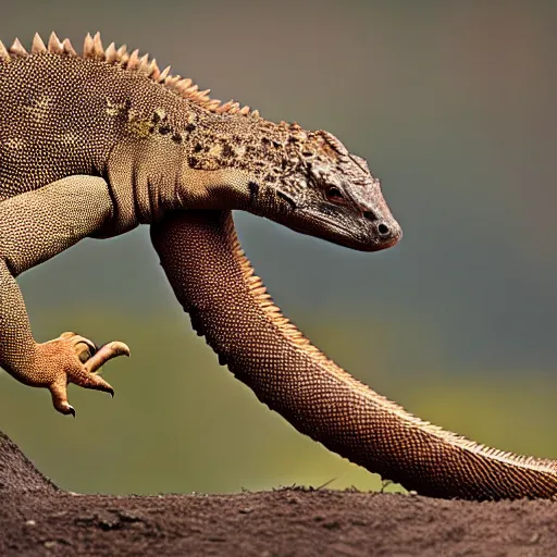 Image similar to a hybrid between a komodo-dragon and a pangolin, national geographic file-photo, photography