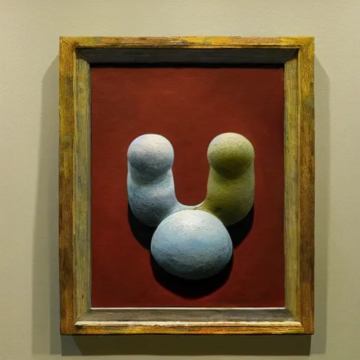 Image similar to an impasto painting by shaun tan of an abstract sculpture by the caretaker and ivan seal