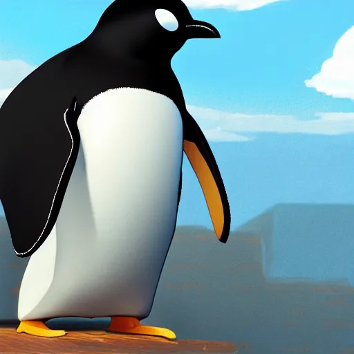 Prompt: a cubic penguin, highly detailed, by makoto shinkai, cartoon