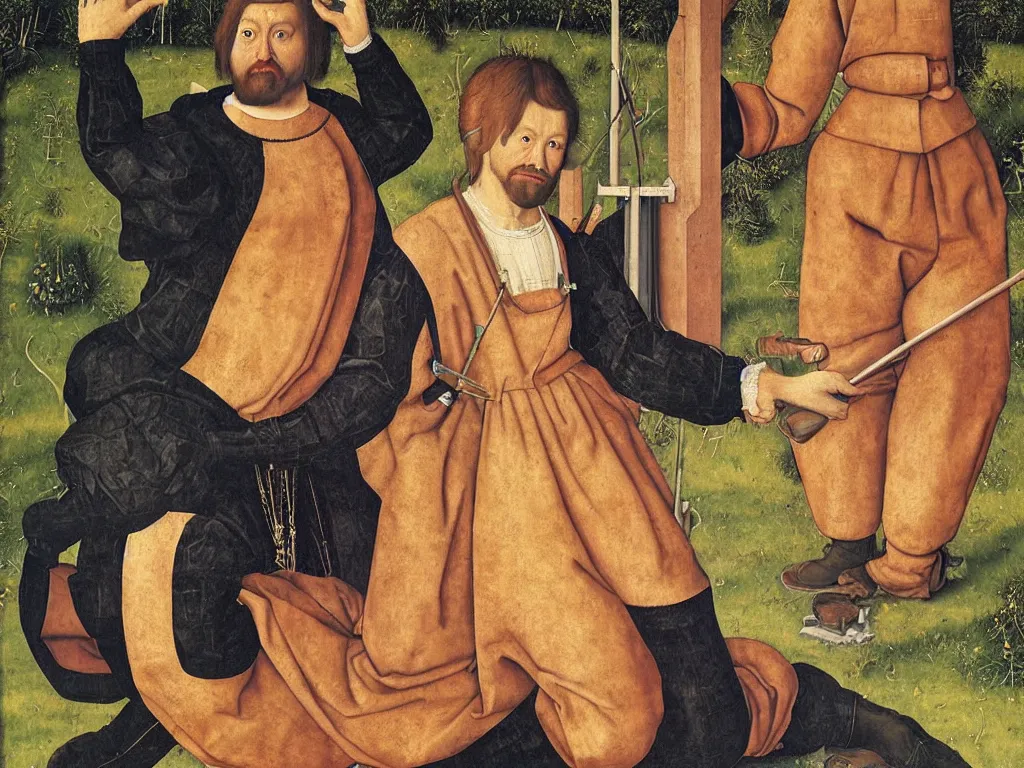 Image similar to portrait of a kneeling painter. painting by lucas cranach