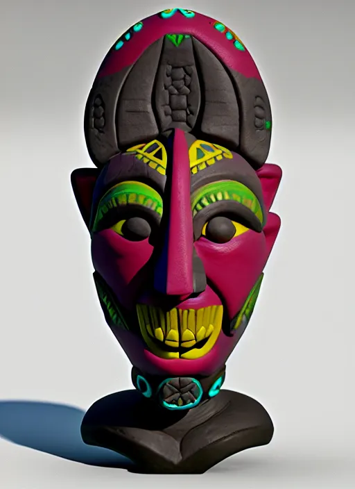 Prompt: tribal maya mask made out of playdough, zbrush, 3 d, 8 k, unreal engine, octane render, hyper quality