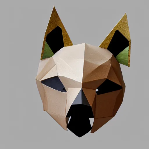 Prompt: a papercraft boar-fox mask, front view, today's featured costume design 4k