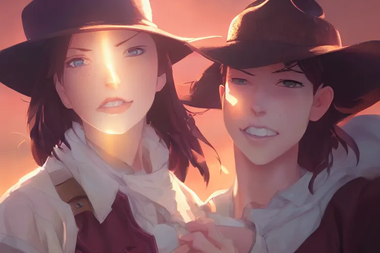 Prompt: western cowgirl smouldering, single centered subject, mid shot, ambient lighting, detailed face, by makoto shinkai, stanley artgerm lau, wlop, rossdraws