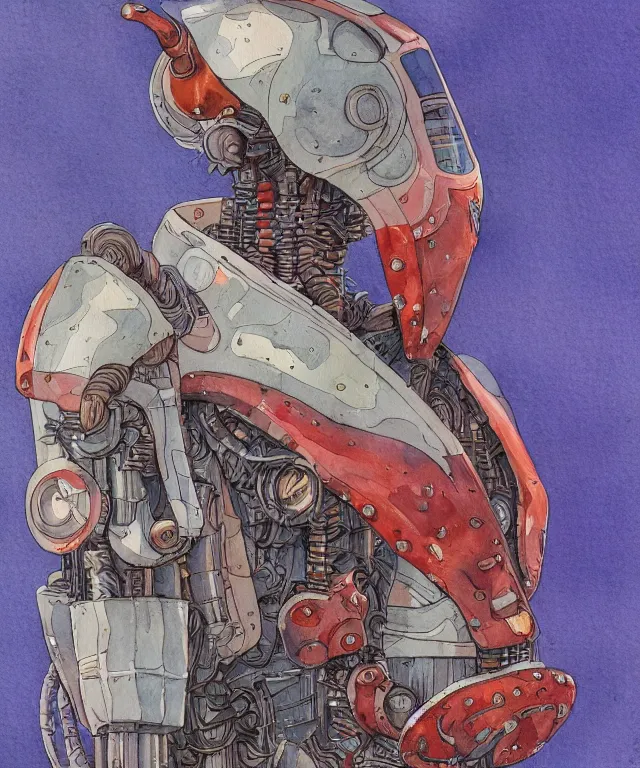 Prompt: a watercolor painting character portrait of a robot machine mutant in the style of jean giraud in the style of moebius trending on artstation deviantart pinterest detailed realistic hd 8 k high resolution