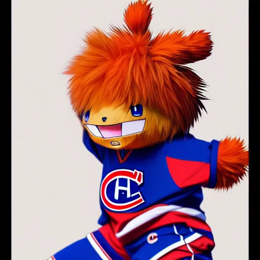 Image similar to anime Portrait of Youppi the Habs Montreal Canadiens Mascot as a very cute powerful and friendly pokemon, highly detailed anime, high evolution, 1990s, legendary, smooth, sharp focus, dynamic lighting, intricate, trending on ArtStation, illustration pokemon, art by WLOP