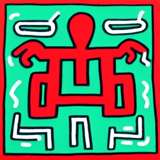 Prompt: a red ball and blue cube in the style of Keith Haring - n 9 - i