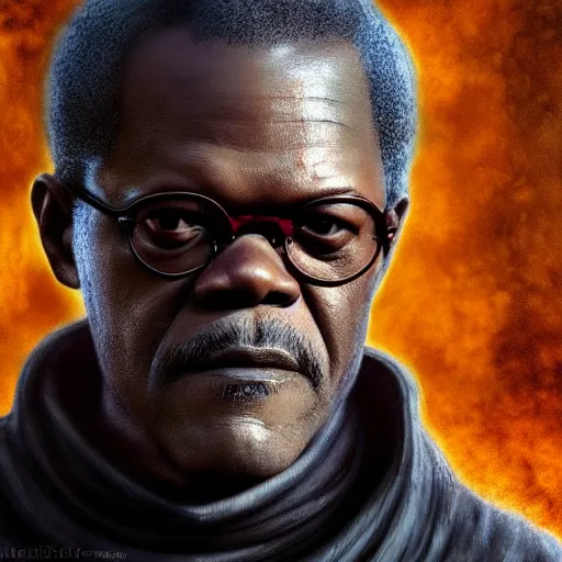 Prompt: a beautiful detailed 3 d matte samuel jackson in game of thrones, ominous, magical realism, texture, intricate, whirling smoke radiant colors, fantasy, volumetric lighting, high details