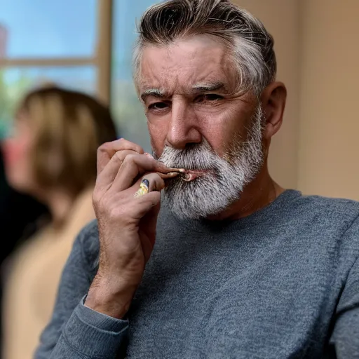 Prompt: a masterpiece portrait photo of an older man biting nails, mary elizabeth winstead symmetrical face