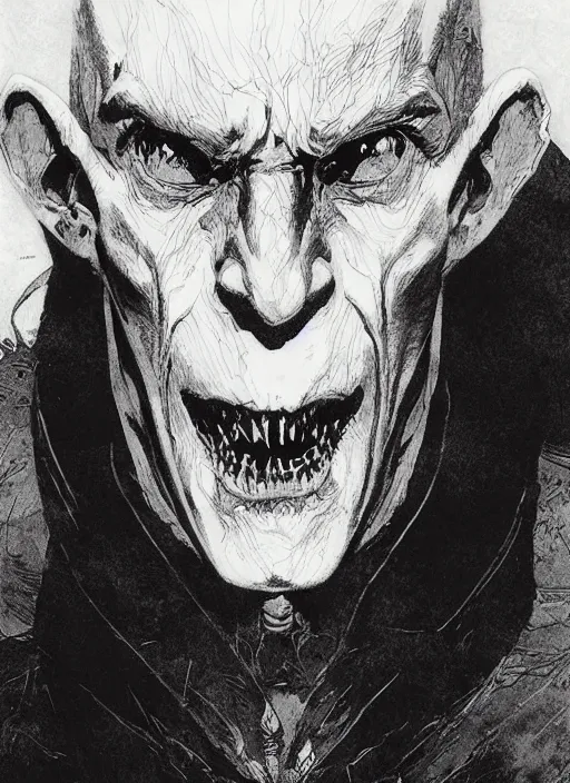 Image similar to portrait of nosferatu, pen and ink, intricate line drawings, by craig mullins, ruan jia, kentaro miura, greg rutkowski