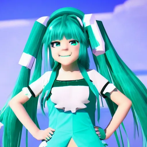 Prompt: miku hatsune as a minecraft characcter