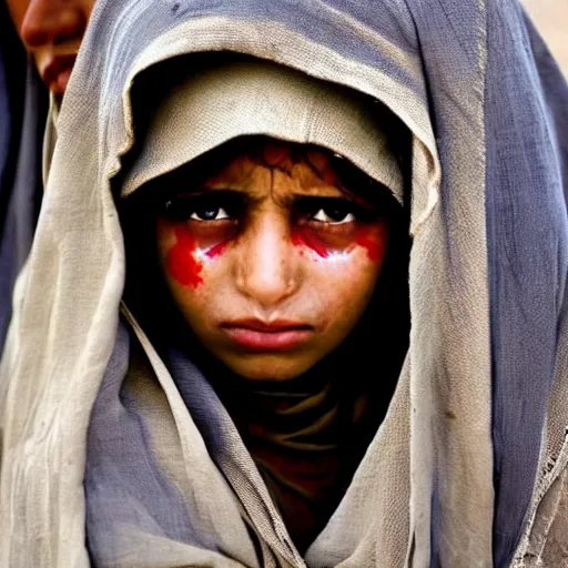 Image similar to the haunting expression, a mixture of pain and resilience, of a child thought to be around 1 2, was dubbed the afghan girl. she became a symbol of war, displacement and defiance after american photographer steve mccurry captured her image in a refugee camp in peshawar, on the afghanistan - pakistan border