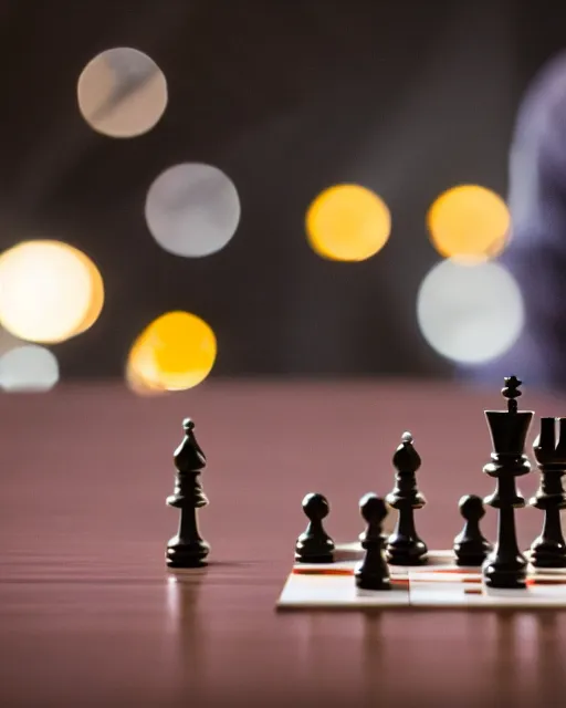 Prompt: Hikaru Nakamoto playing chess against Garry Kasparov on the Moon, bokeh, 90mm, f/1.4