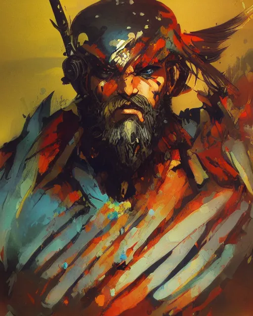 Prompt: a beautiful painting of Kunkka by Yoji Shinkawa, strong lines and bold colors, limited color palette, atmosphere and tension, Japanese, trending on artstation