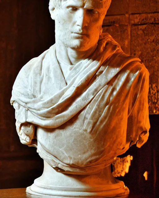 Image similar to a high quality photograph jerma 9 8 5 as a roman marble bust. cinematic lighting.