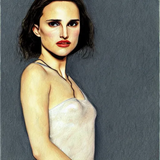 Image similar to young natalie portman, artstation, drawing by egon schiele