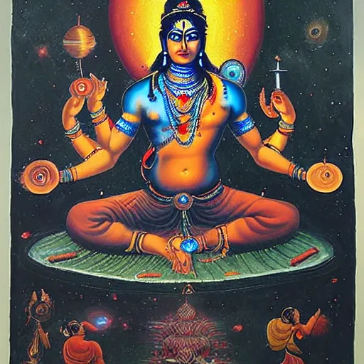 Image similar to Epic wide angle portrait of Shiva generating the universe with his lingan, visionary painting, realistic