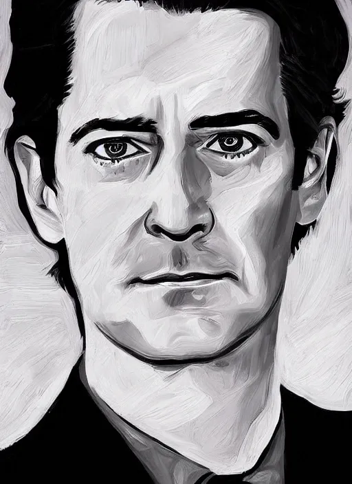 Prompt: portrait of kyle maclachlan as dale cooper by mike saputo