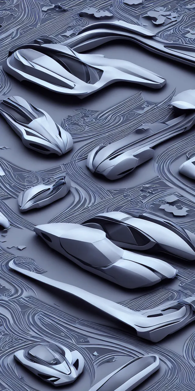 Prompt: A seamless pattern of 3D futuristic sci-fi concept cars by zaha hadid ash thorp khyzyl saleem, karim rashid, 3D, futuristic car, Blade Runner 2049 film, large patterns, Futuristic, Symmetric, keyshot product render, plastic ceramic material, shiny gloss water reflections, High Contrast, metallic polished surfaces, seamless pattern, white , grey, black and aqua colors, Octane render in Maya and houdini, vray, ultra high detail ultra realism, unreal engine, 4k in plastic dark tilt shift