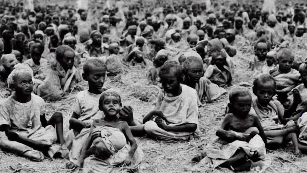 Image similar to 1 9 8 4 ethiopian famine, a news report by bbc, 8 k