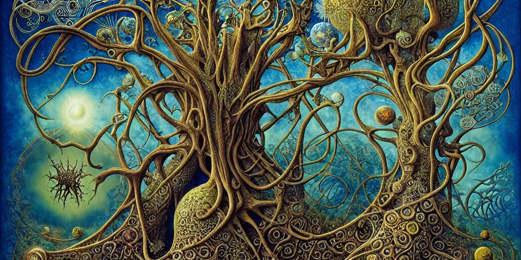 Image similar to tree of life by roger dean and andrew ferez, art forms of nature by ernst haeckel, divine chaos engine, symbolist, visionary, art nouveau, botanical fractal structures, organic, detailed, realistic, surreality