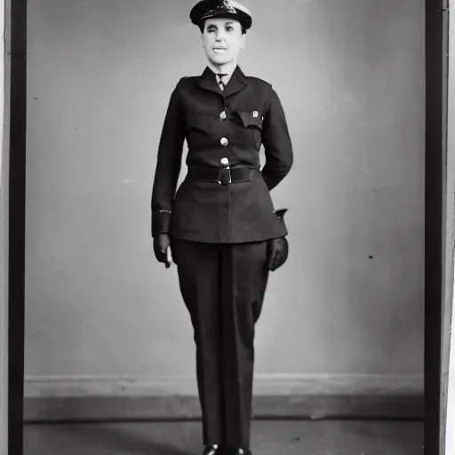 Image similar to a full body photograph of a metropolitan police woman, high quality photograph, highly detailed