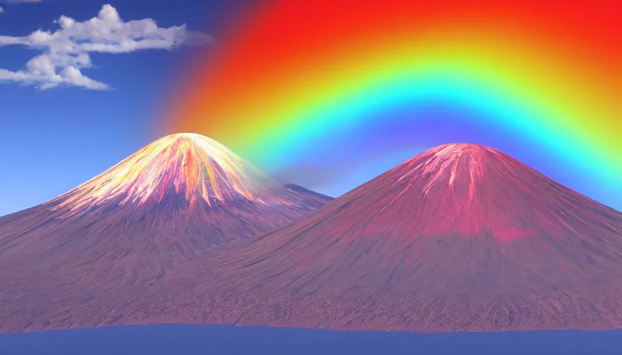 Image similar to a rainbow over an erupting volcano, digital art, highly detailed, realistic, bright colors, 8 k