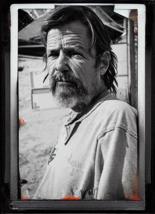 Prompt: detailed color analog medium format photo, polaroid closeup portrait of person in trailerpark, weird americana, rim light, shot with flash, high production value, intricate details, 8 k resolution, hyperrealistic, hdr, photorealistic, high definition, tehnicolor, award - winning photography, masterpiece,