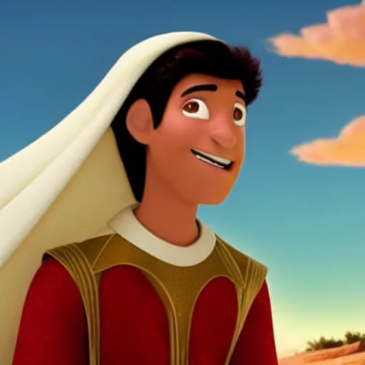 Image similar to 17 year old middle eastern skinned boy with reddish complexion in Biblical clothing as seen in Disney Pixar's Up (2009)