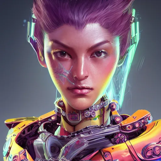 Image similar to studio portrait of lawful good colorful female holy mecha paladin absurdly beautiful, elegant, young sensual graceful woman, ultrafine hyperrealistic detailed face illustration by kim jung gi, irakli nadar, intricate linework, sharp focus, bright colors, matte, octopath traveler, final fantasy, unreal engine highly rendered, global illumination, radiant light, intricate environment