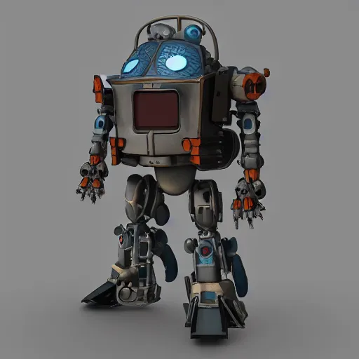 Prompt: atompunk chibi mecha, Modeling was done with C4D and Zbrush for Retopo and Substance Painter for Textures