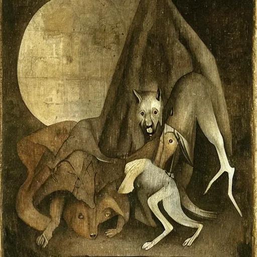 Prompt: dante with wolf by hieronymus bosch