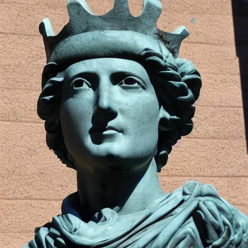 Prompt: statue of libertys head sideways with crown is broken off