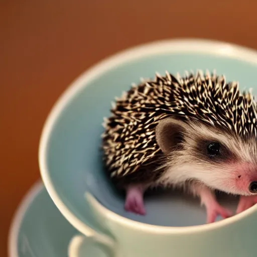 Image similar to baby hedgehog in a teacup, photography, bokeh, sigma 5 0 mm f / 1. 4, minimalistic, 8 k