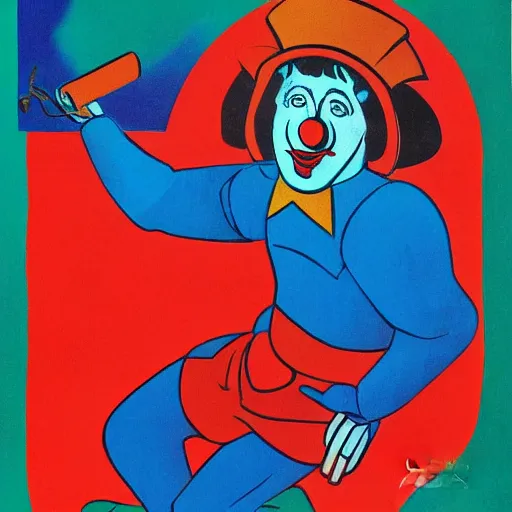 Image similar to communist clown painting, soviet propaganda, vivid colors, poster art style, detailed image