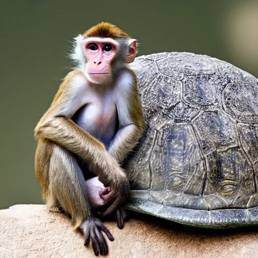 Image similar to a monkey sitting on the back of a turtle