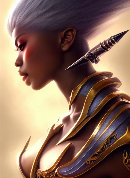 Prompt: portrait of dragoon, sharp focus, octane render, ( ( dark skin ) ), ffxi, rpg, beautiful, unreal engine, symmetrical!!, maybelline, sephora, artstation, art by artgerm, rossdraws, art by karol bak, makeup, ( ( gold ) ), ( ( meditation ) )