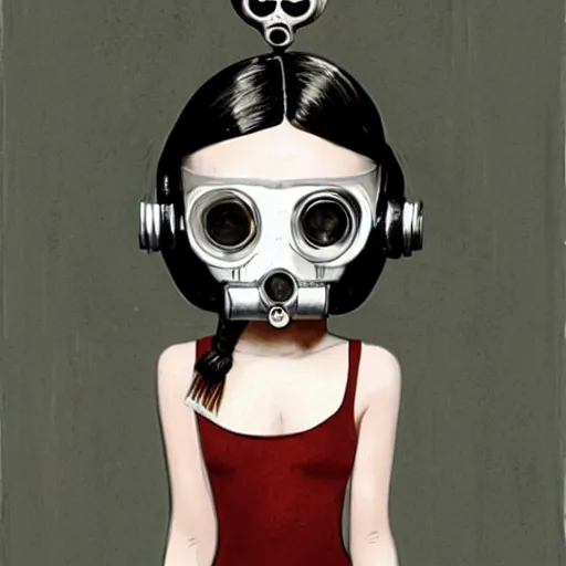 Prompt: a cute girl with gasmask, illustration, 8 k, by roby dwi antono, by mark ryden