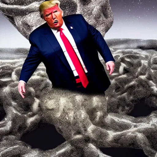 Image similar to extremely fat and angry donald trump, struggling in a tar pit, high quality photograph, extreme detail