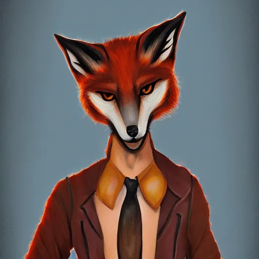 Image similar to Beautiful portrait digital painting, oil painting, anthro anthropomorphic fox androgynous , at a lake anarchist anarcho-punk Punk Punk outfit. furaffinity, artstation