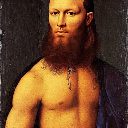 Image similar to a renaissance portrait of Randy Orton with long flaxen blond hair