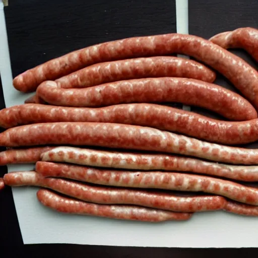 Image similar to hand made out of sausages