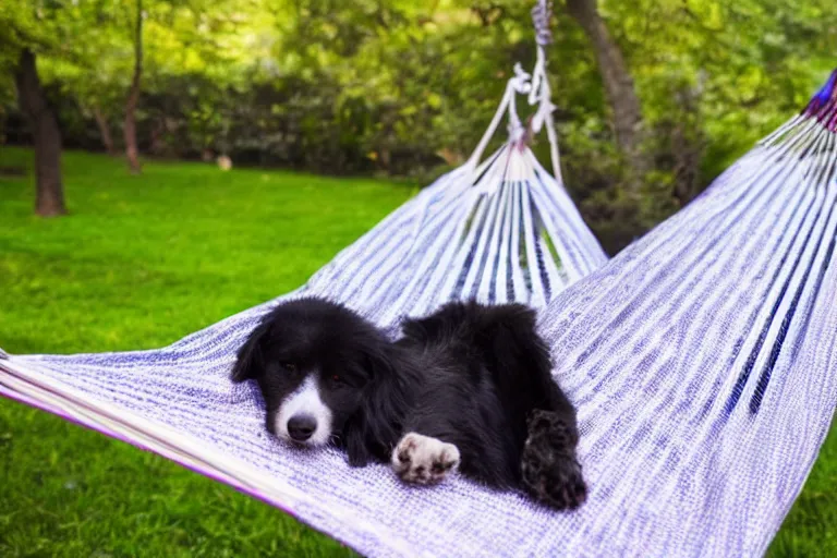 Image similar to a dog resting in the hammock