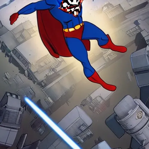 Prompt: Superman makes a cameo appearance in Star Wars the Clone Wars