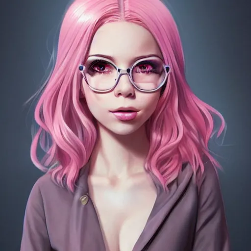 Image similar to belle delphine with pastel pink hair and shiny brown eyes, elegant, ultra highly detailed, digital painting, smooth, sharp focus, artstation, art by Ilya Kuvshinov