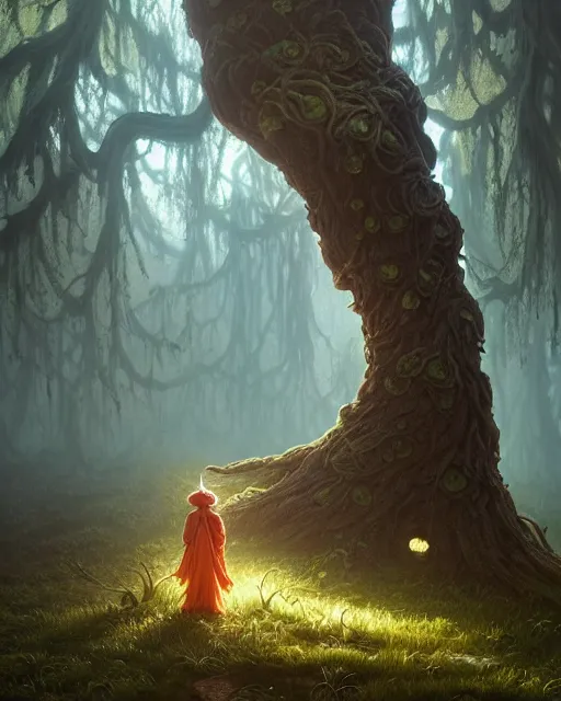 Image similar to highly detailed surreal vfx portrait of a cursed crown in a shadowy forest by a willow tree, stephen bliss, unreal engine, greg rutkowski, loish, rhads, beeple, makoto shinkai and lois van baarle, ilya kuvshinov, rossdraws, tom bagshaw, alphonse mucha, global illumination, detailed and intricate environment