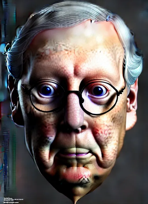Prompt: concept art by artgerm, amazingly beautiful portrait of a hyper realistic, frowning, sad mitch mcconnell as a turtle by greg rutkowski, artgerm, alphonse mucha, concept art, octane render, highly detailed, high quality, 8 k, soft lighting, path traced, and uang guangjian and gil elvgren, symmetry!!