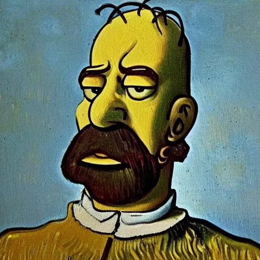 Prompt: a beautiful oil painting of homer simpson, 8k , award winning , made in 1800's , old , painted by vincent van gogh